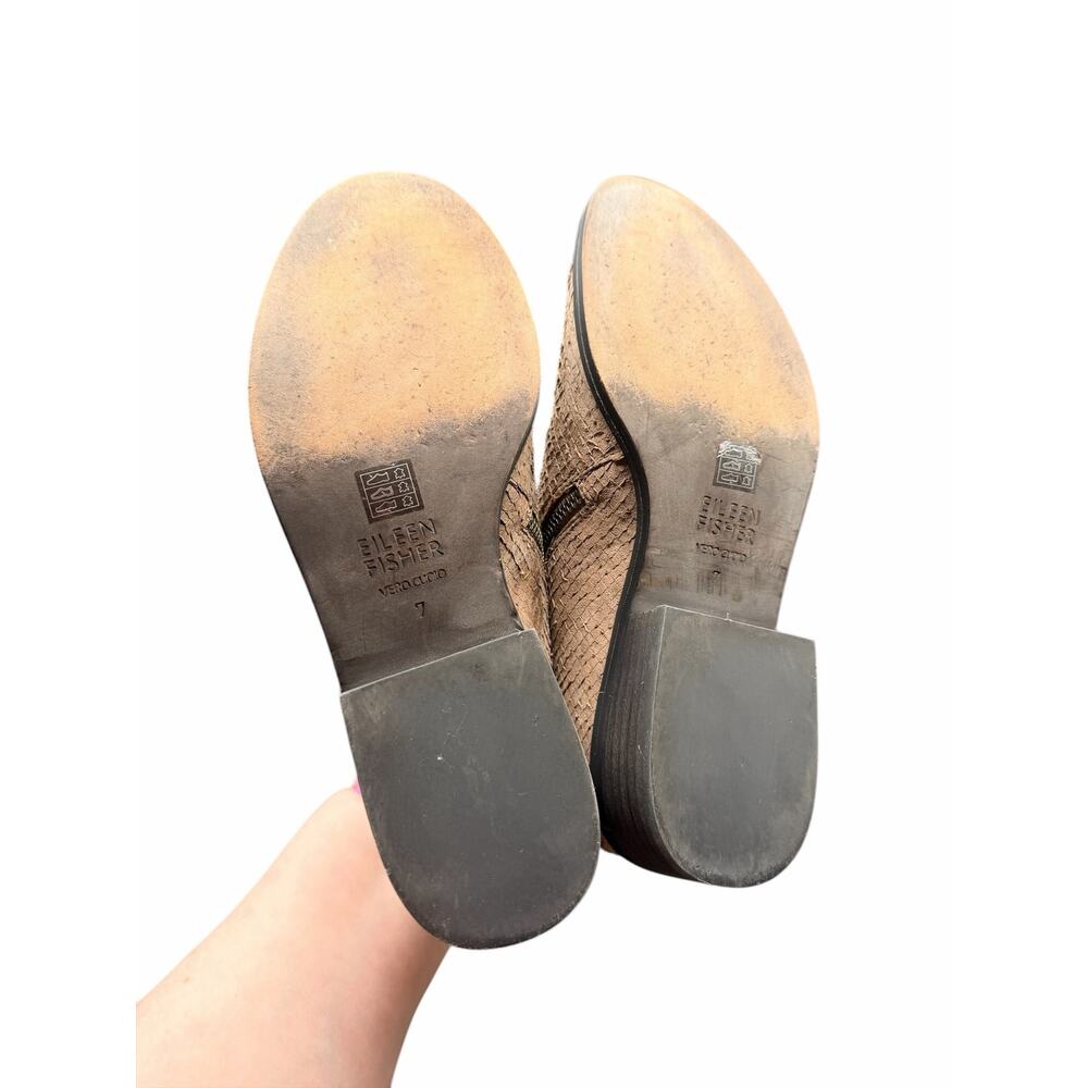 Eileen Fisher Leather Ankle Boots Tan Textured Zip Size 7 - Picture 13 of 13